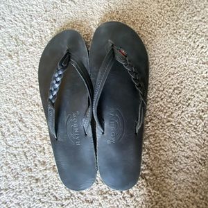 Black Rainbow Leather Sandals with Braid